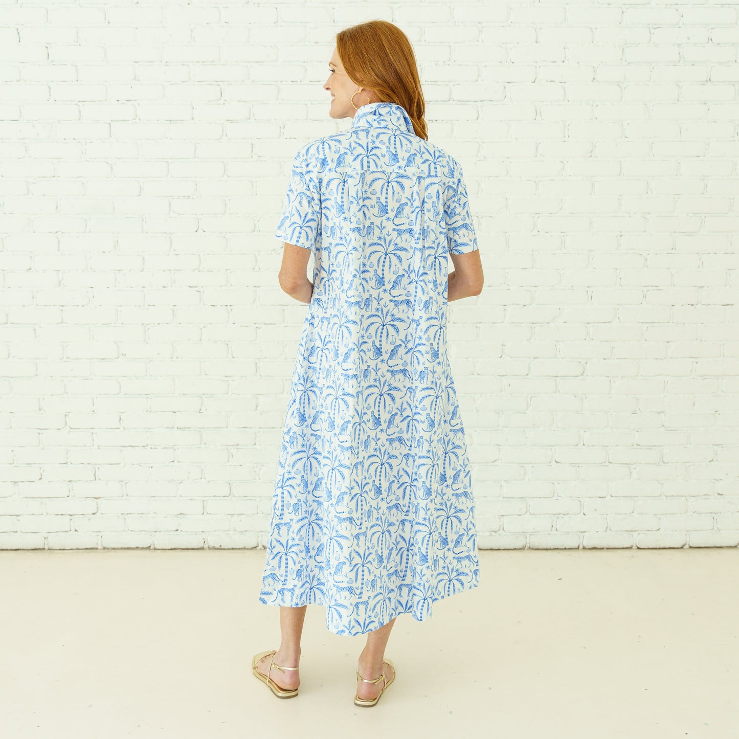 Millie Jungle Dress Blue in breathable cotton with relaxed fit, curated Fredericksburg boutique