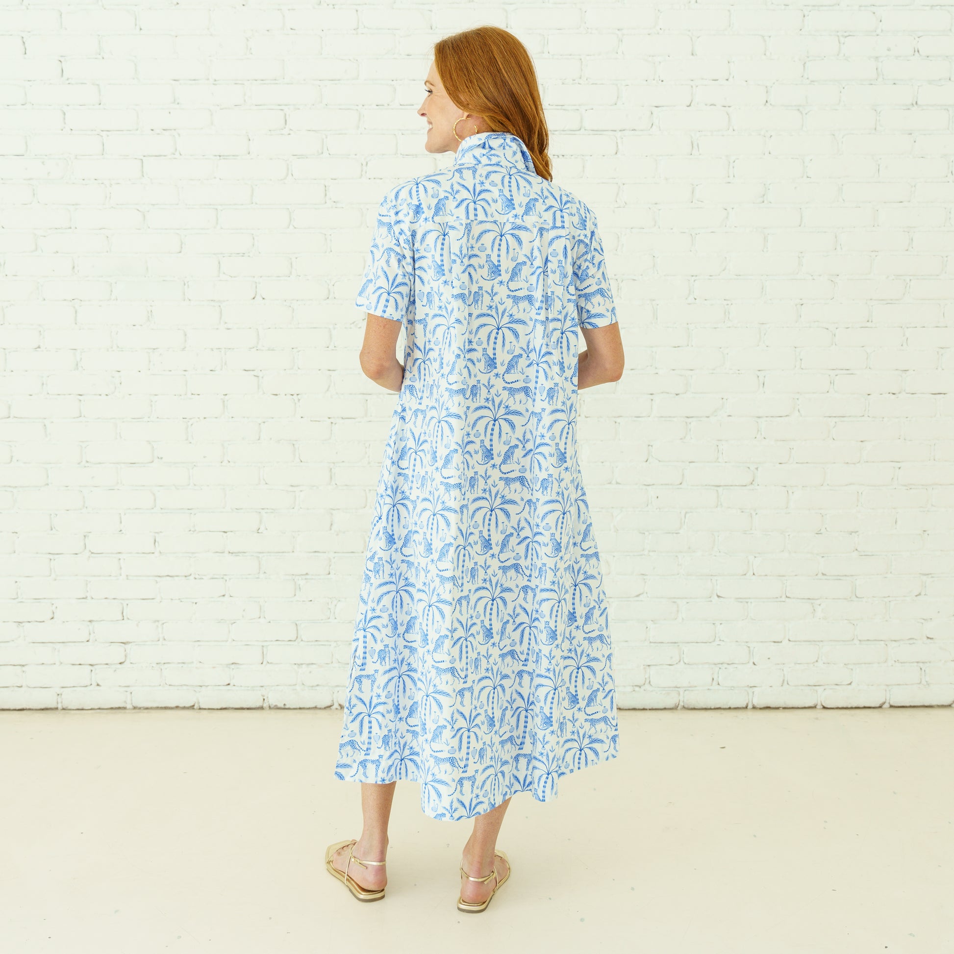 Millie Jungle Dress Blue in breathable cotton with relaxed fit, curated Fredericksburg boutique