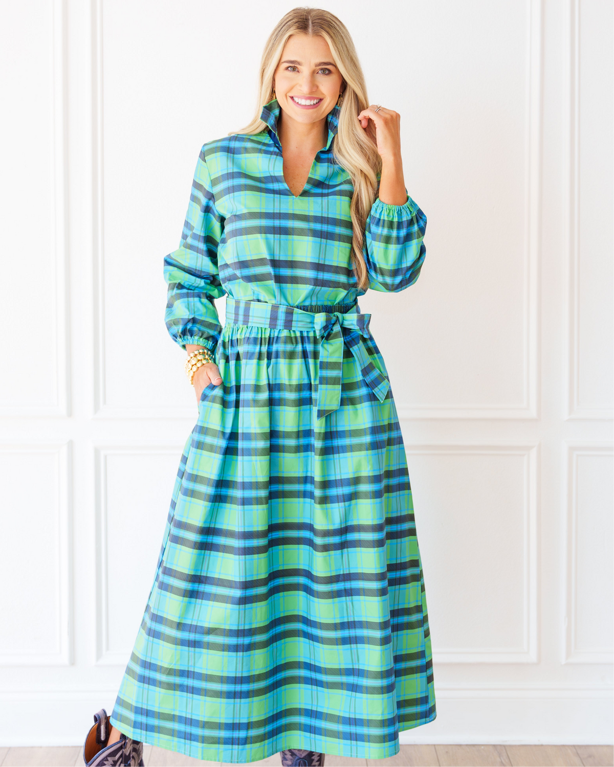 Heidi Herringbone Dress Light Blue