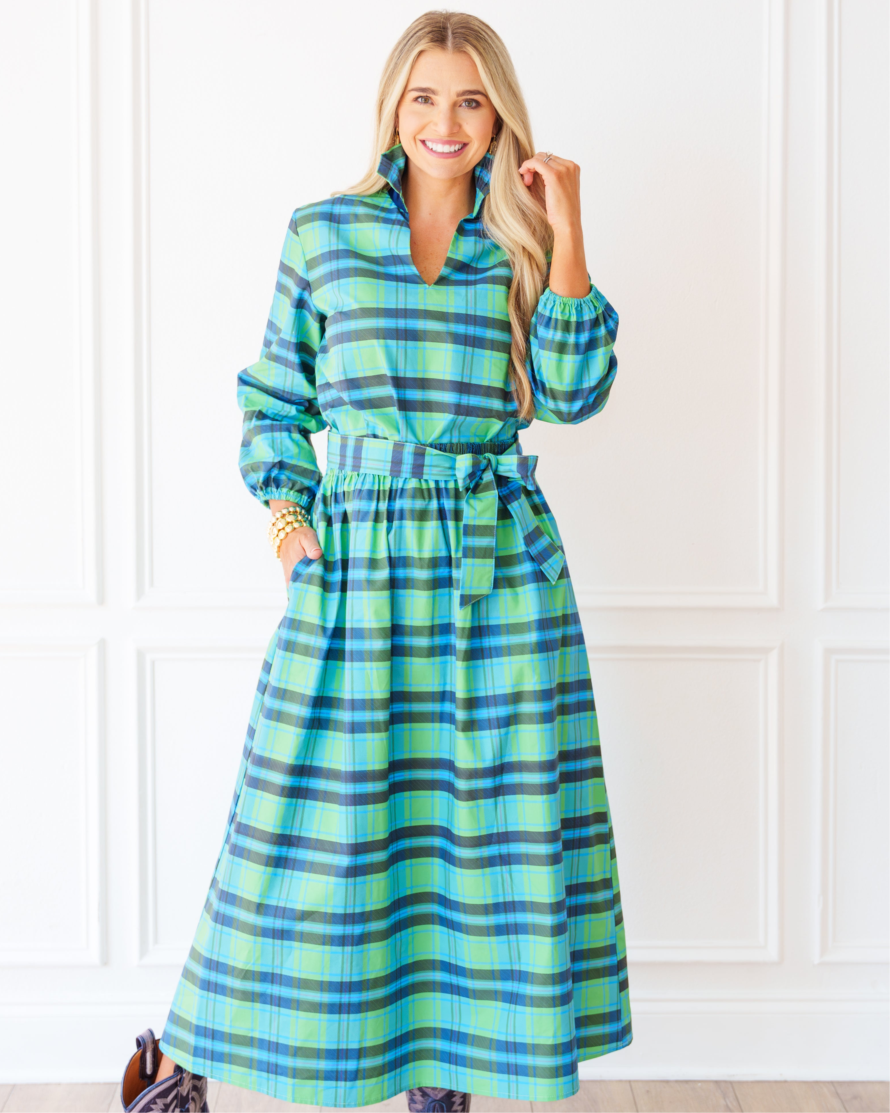 Poppy Dress Plaid Green