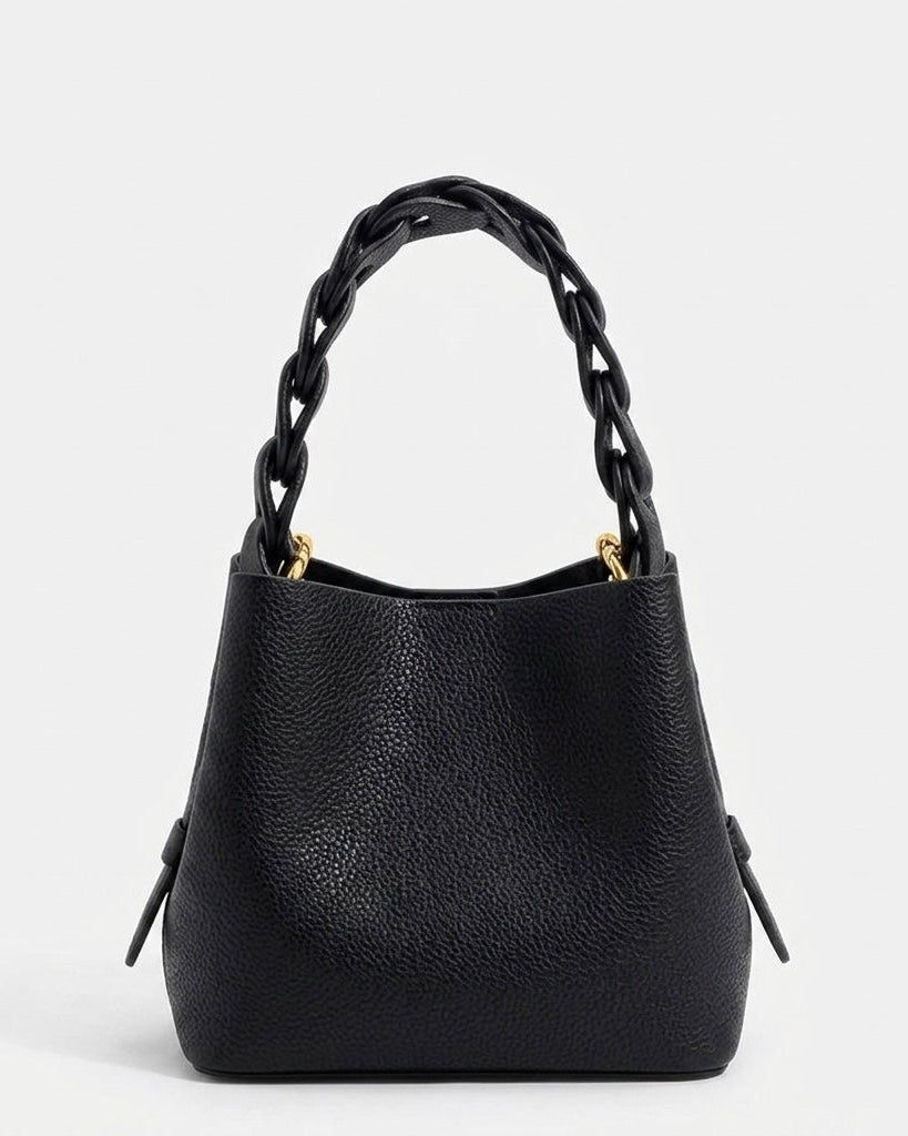 Hadley Bag in beige vegan leather with braided handle, women's purses HCO by ACCESSORY CONCIERGE