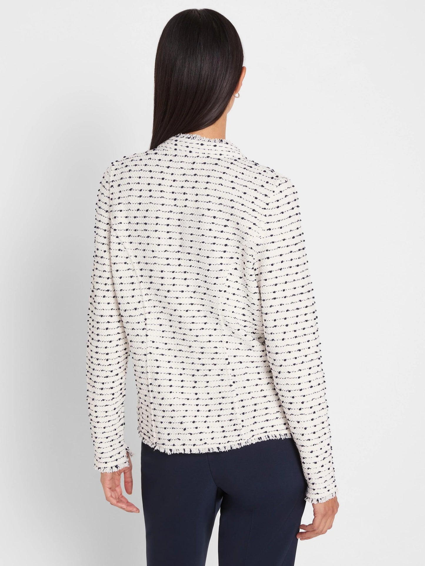Nep Weave Miliary Fringe Mix Knit Jacket with multicolor dots, casual fit, women’s jacket by NIC AND ZOE