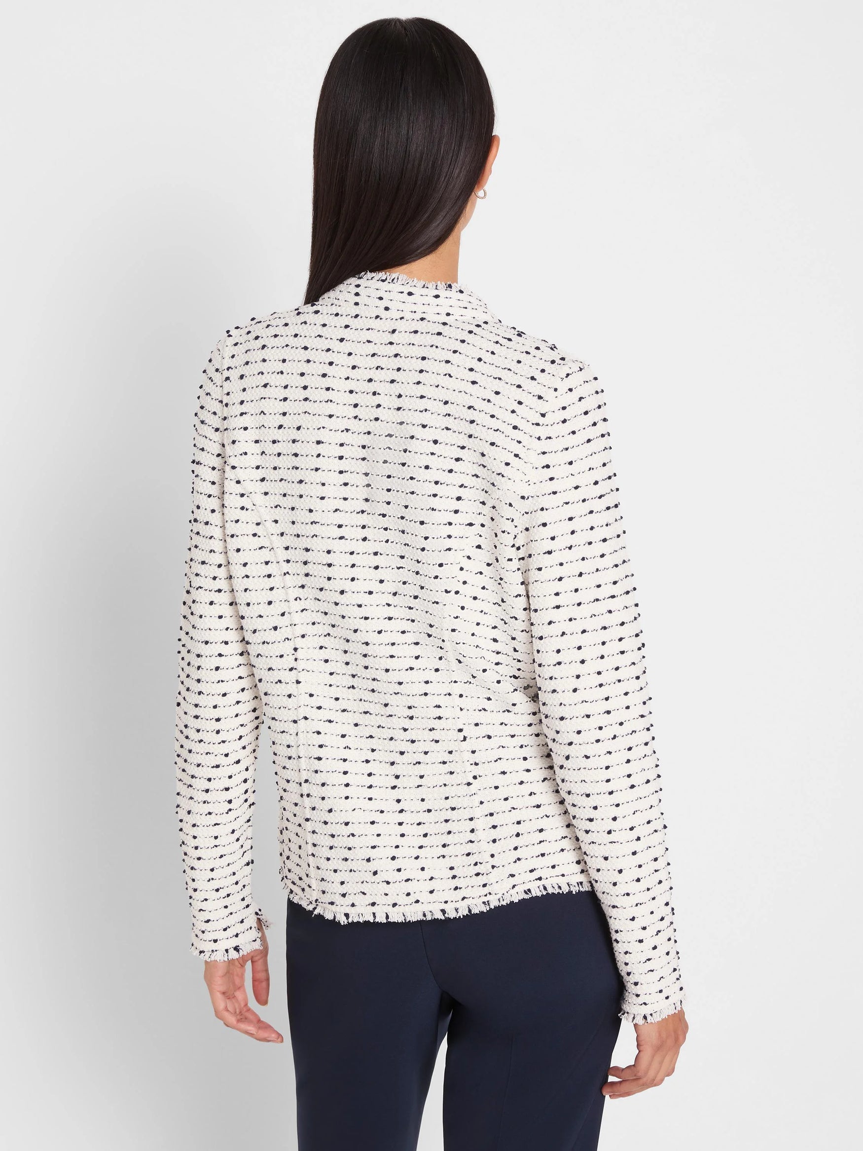 Nep Weave Miliary Fringe Mix Knit Jacket with multicolor dots, casual fit, women’s jacket by NIC AND ZOE