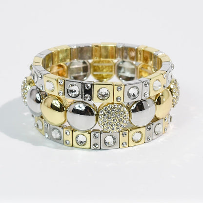 Mix Metal Sparkle Stack Set with geometric gold and silver-tone crystals by TREASURE JEWELS
