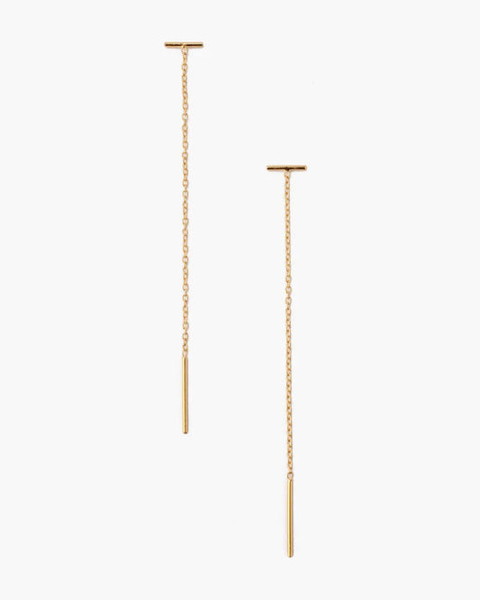 Gold Bar Chain Thread Earrings