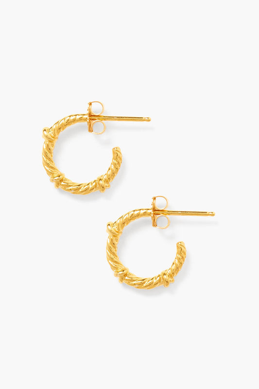 Sailor Hoops Mini gold hoop earrings, braided rope texture, stud post backs