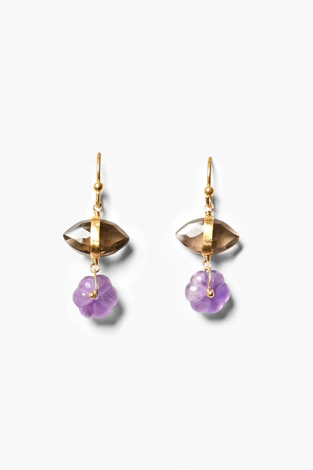 Pia amethyst earrings with gold-tone drops and amethyst flower beads