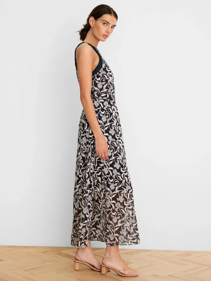 Gold Label Floral Burnout Becca Dress by NIC AND ZOE, navy floral pattern, women's maxi dress