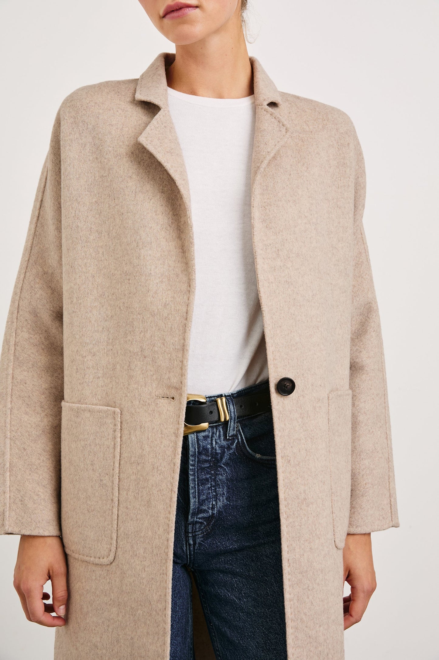 Everest Coat - Oatmeal beige wool blend oversized coat with patch pockets by RAILS