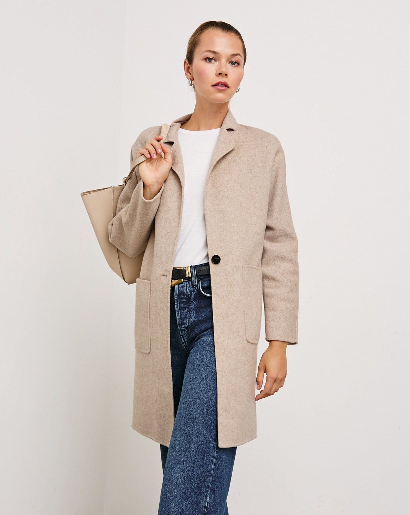 Everest Coat - Oatmeal heavyweight beige wool blend coat with oversized fit and patch pockets by RAILS