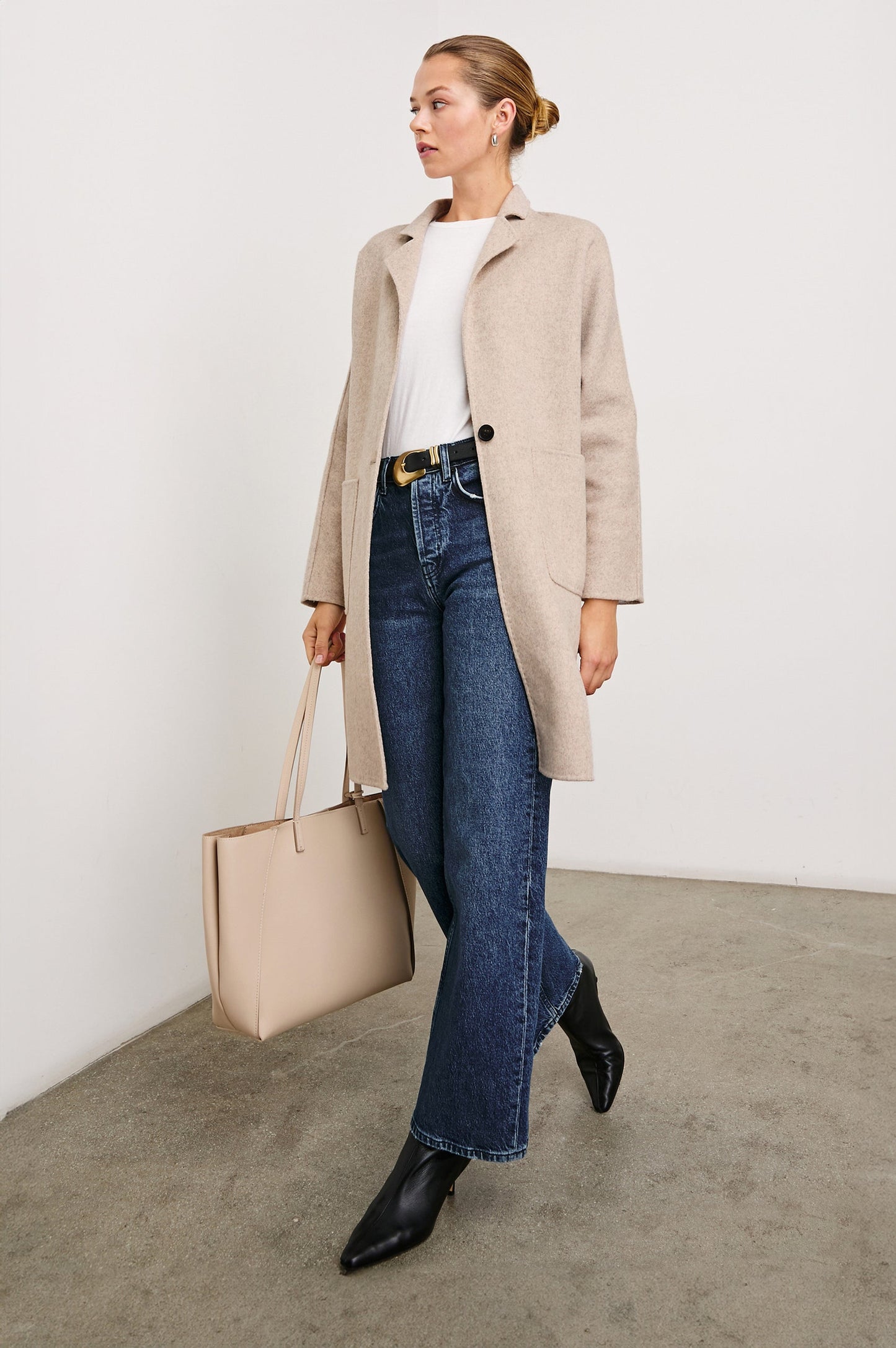 Everest Coat - Oatmeal heavyweight beige wool blend with dolman sleeves and patch pockets by RAILS