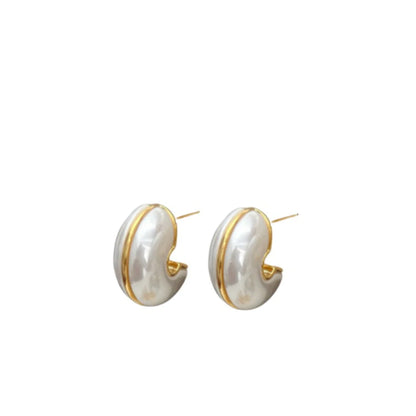 Carson Hoop earrings in ivory with gold-tone inner edge and hinge backs