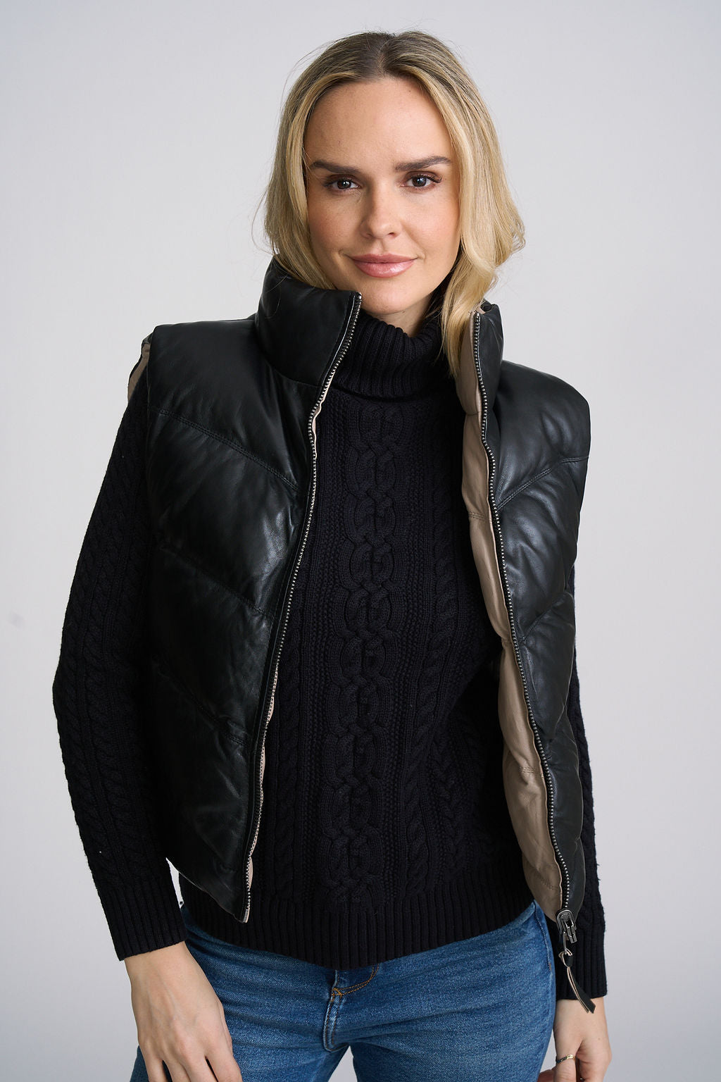 Ellen OS Leather Vest - Reversible
