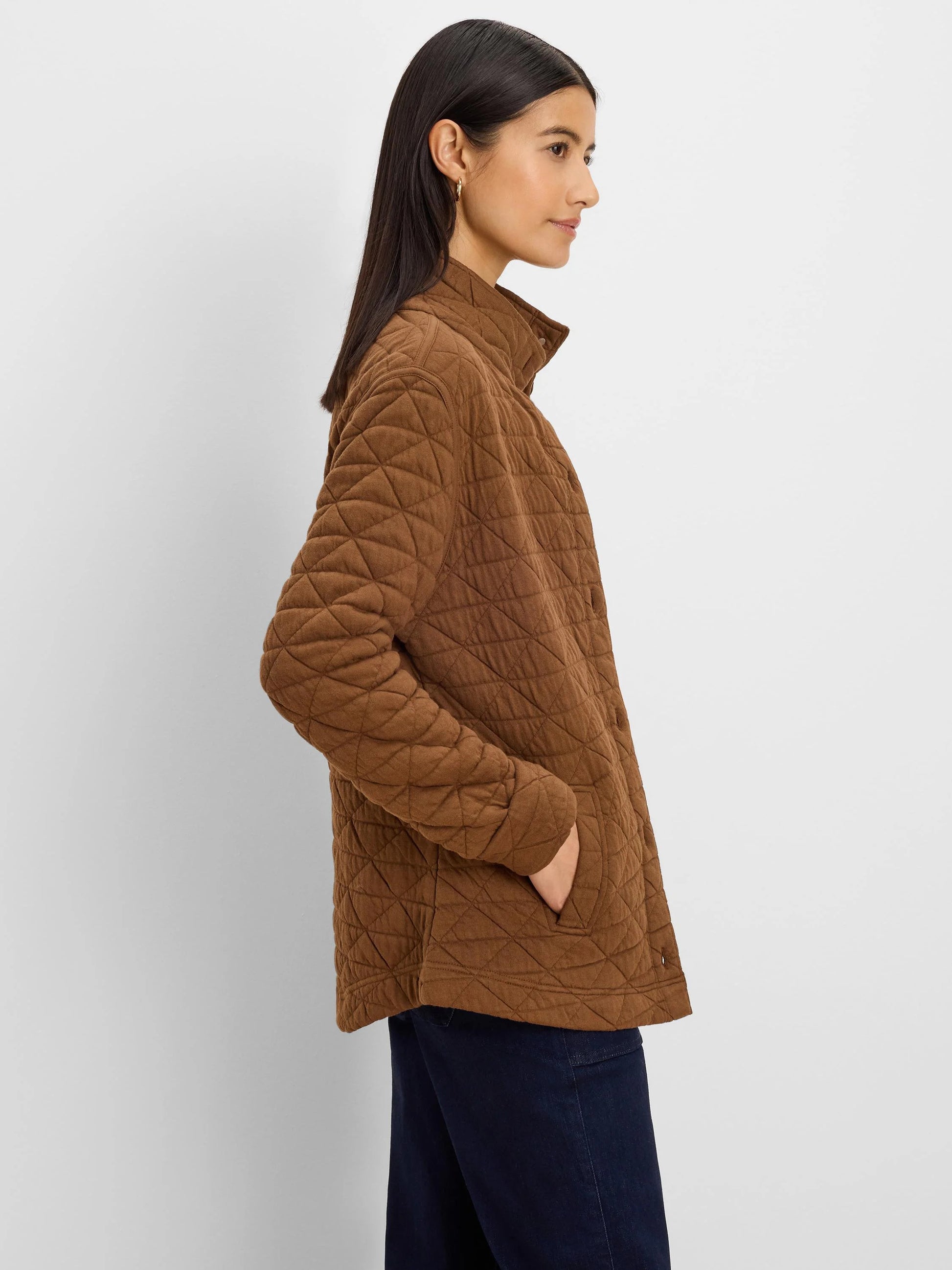 Quilted Femme Knit Jacket in brown cotton with diamond quilting by NIC AND ZOE at HCO FBG