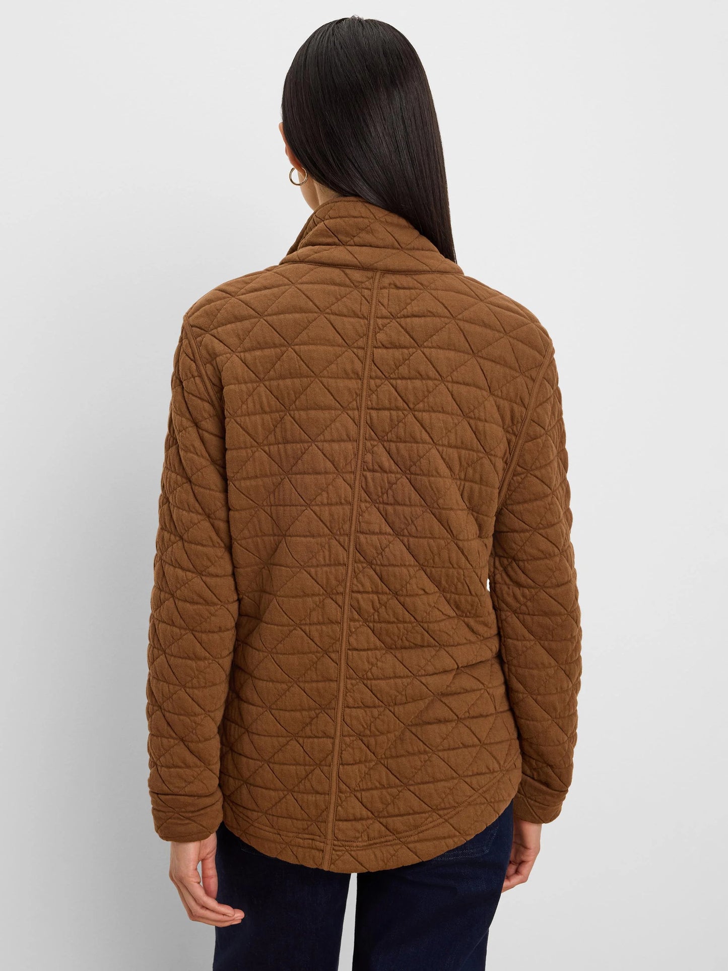 Quilted Femme Knit Jacket in brown with diamond quilted cotton fabric by NIC AND ZOE HCO arrivals