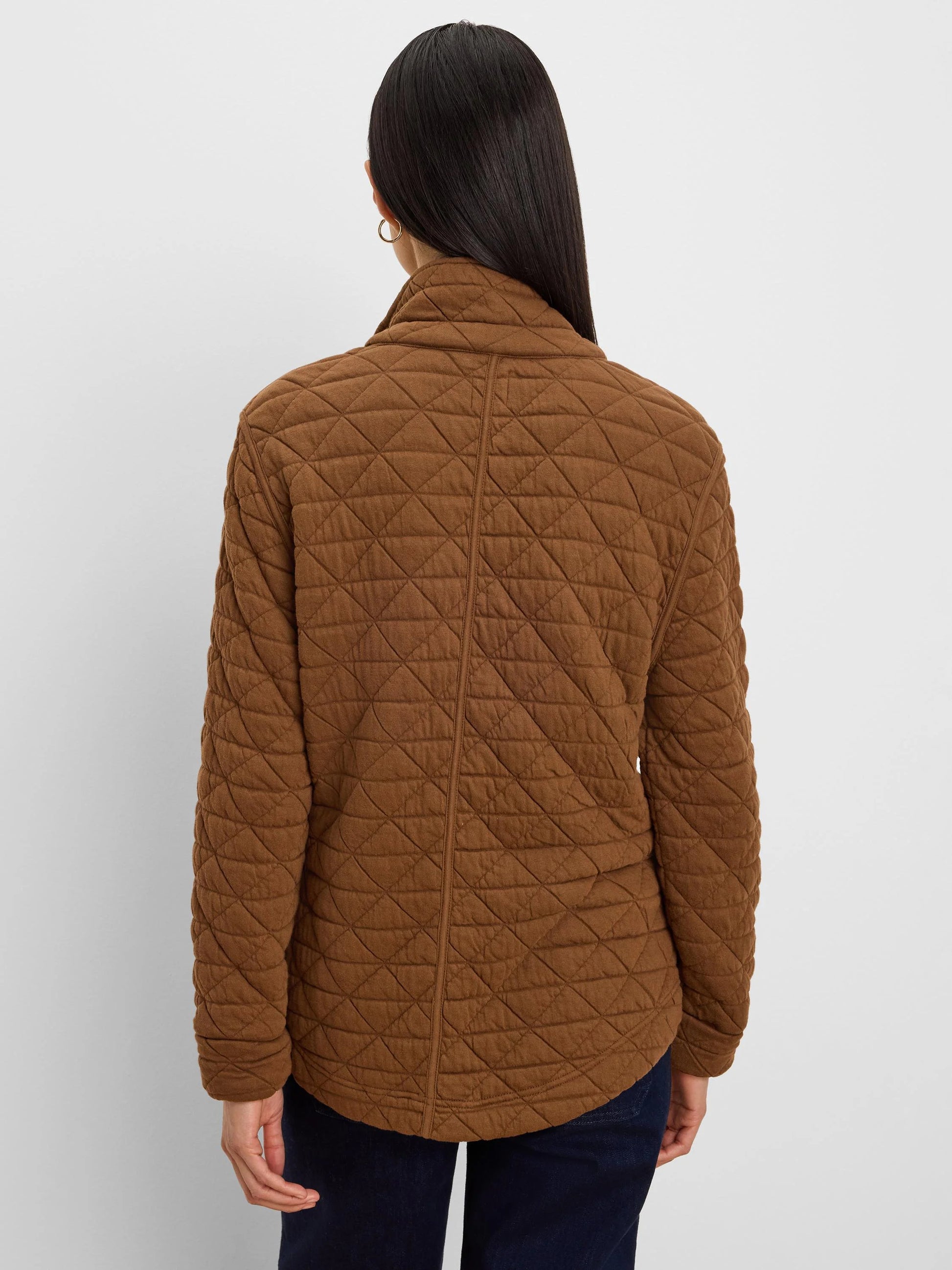 Quilted Femme Knit Jacket in brown with diamond quilted cotton fabric by NIC AND ZOE HCO arrivals