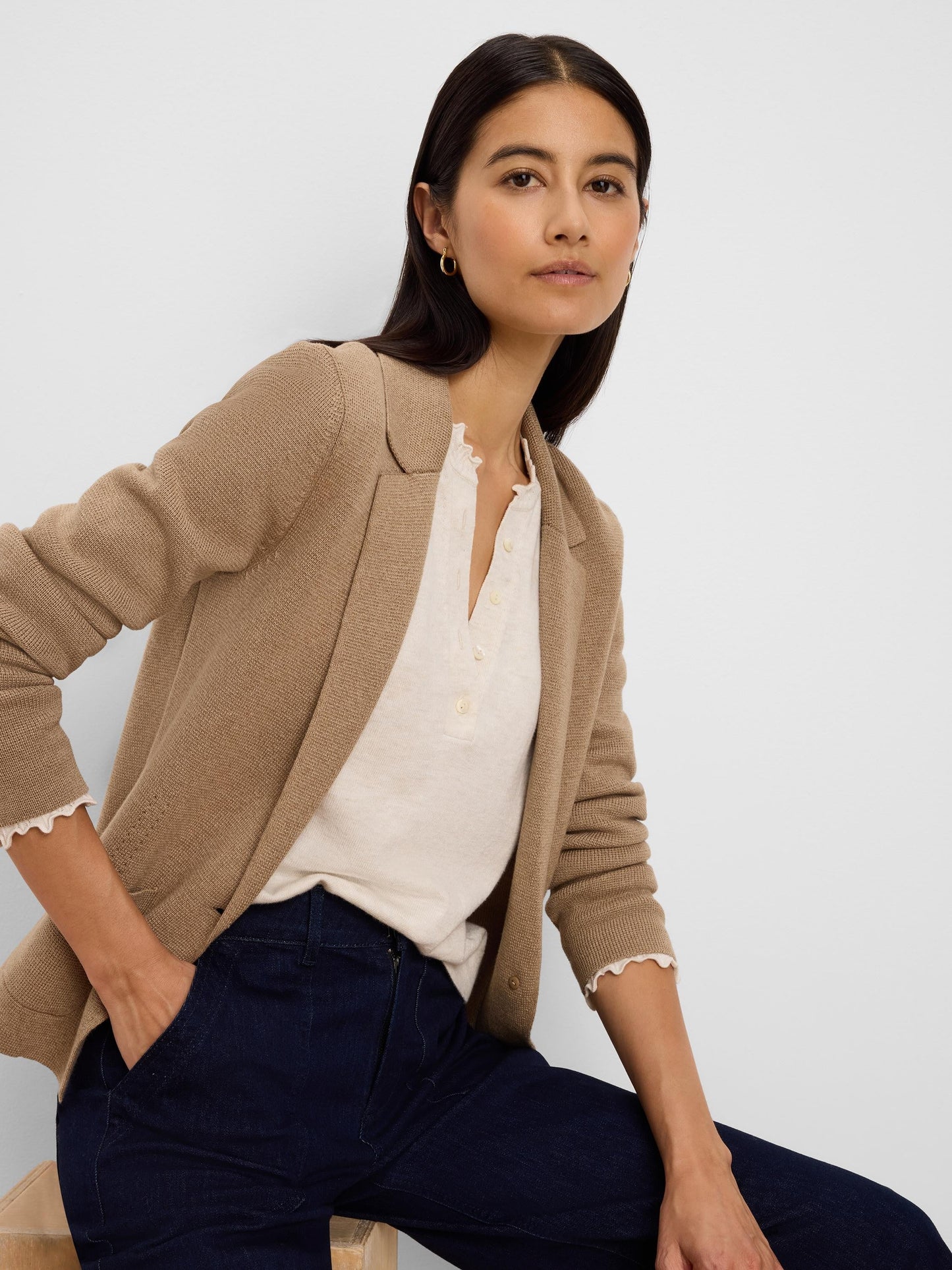 Elegant Knit Tailored Blazer in camel knit by NIC AND ZOE from HCO Women's Jackets collection