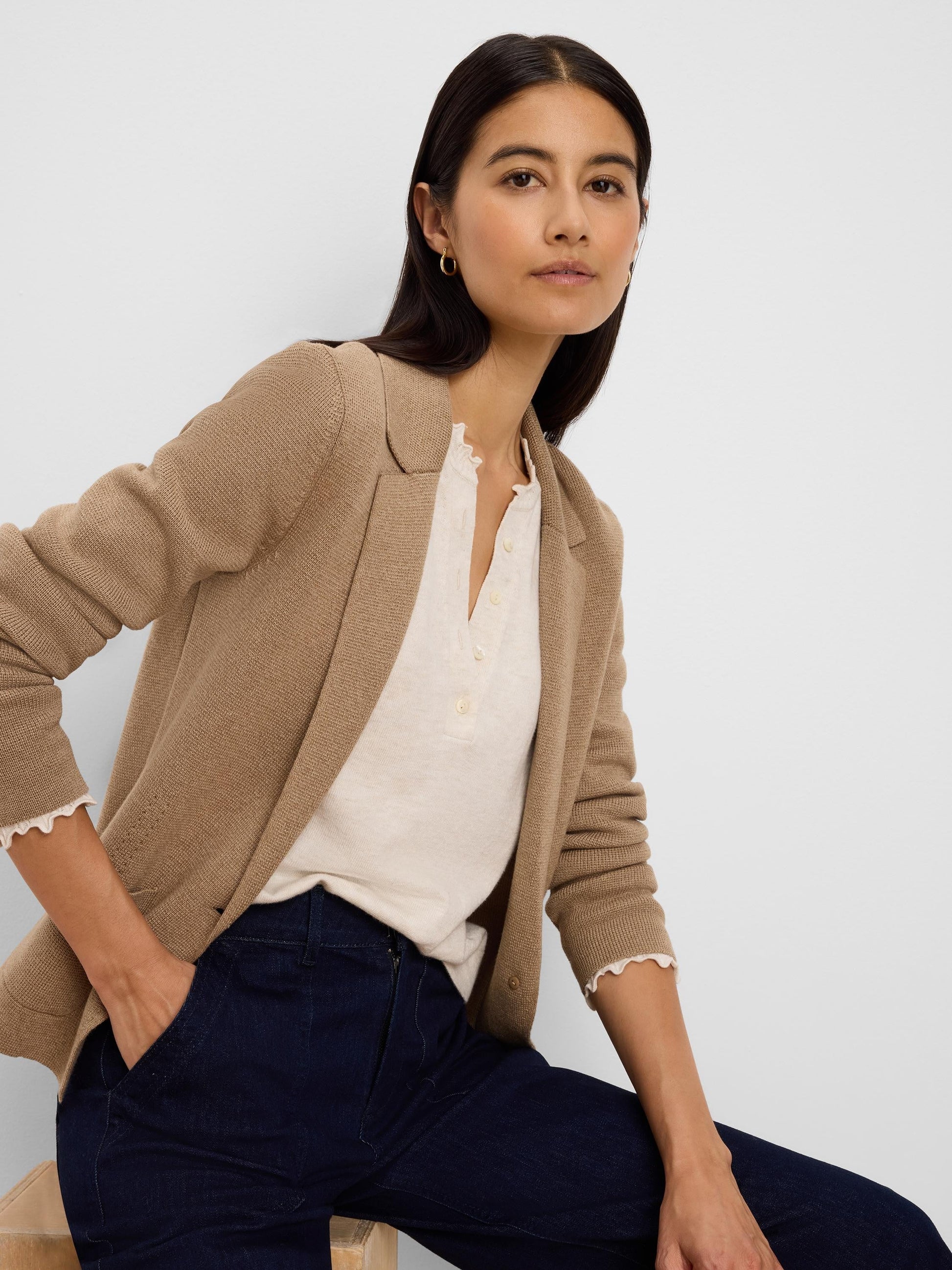 Elegant Knit Tailored Blazer in camel knit by NIC AND ZOE from HCO Women's Jackets collection