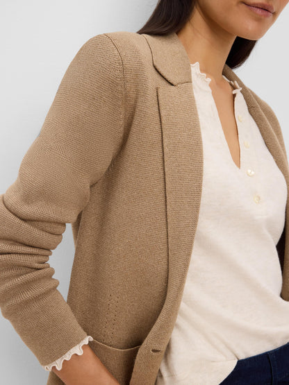 Elegant Knit Tailored Blazer by NIC AND ZOE in soft tan knit, Women's Jackets Nic + Zoe HCO arrivals