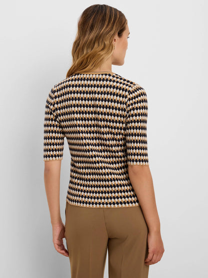 Angled Jacquard Sweater in beige diamond pattern, stretchable knit from NIC AND ZOE Women's Sweaters