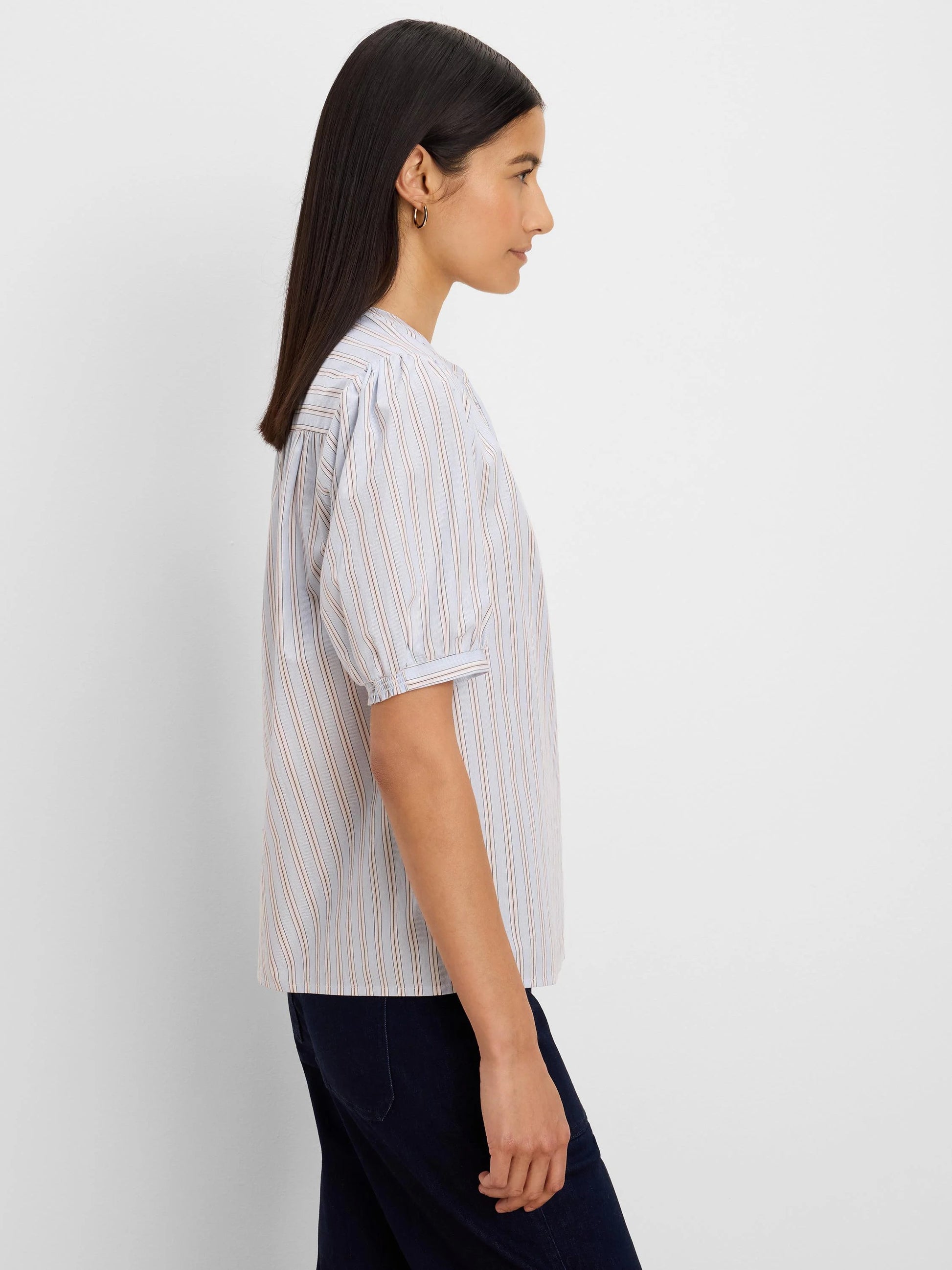 Eton Stripe Shirt in striped cotton with feminine sleeve detail by NIC AND ZOE, Women's Arrivals