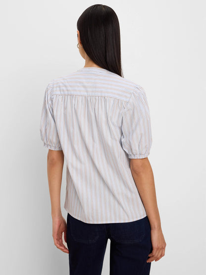 Eton Stripe Shirt in striped cotton with puff sleeves by NIC AND ZOE, Women's Arrivals HCO</code