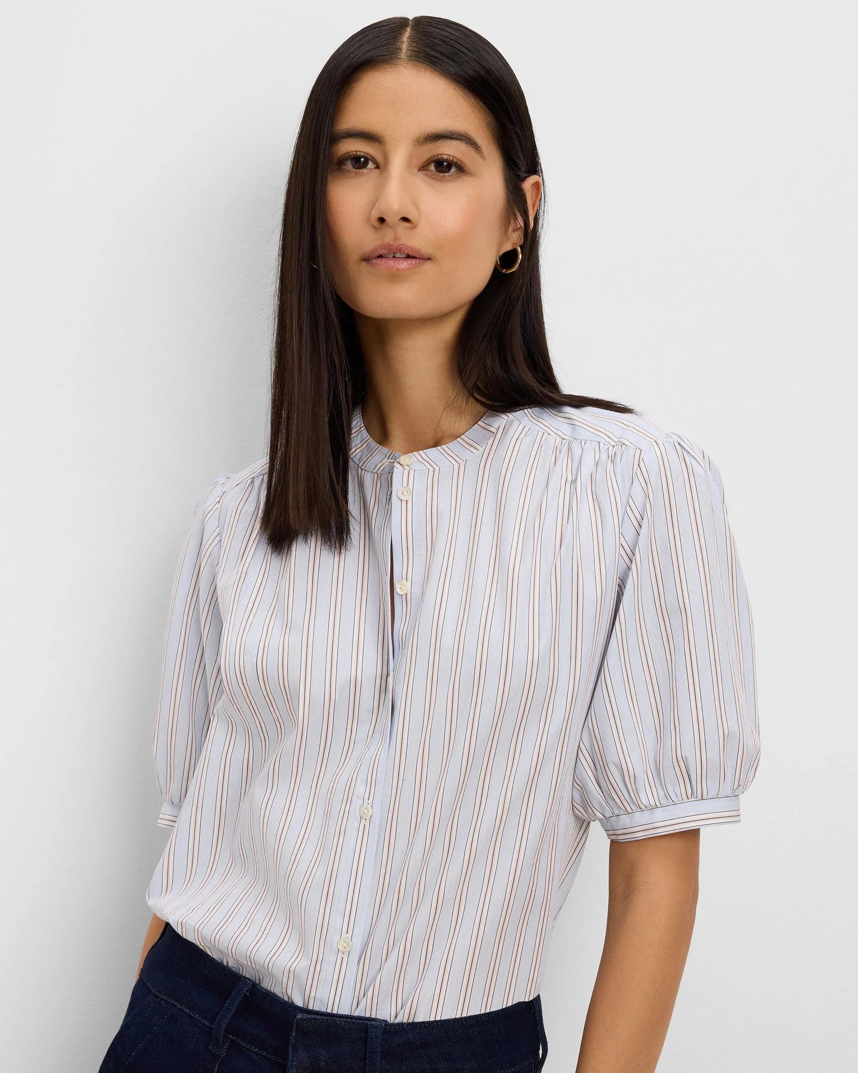 Eton Stripe Shirt by NIC AND ZOE, striped cotton blouse in Women's Short Sleeve Shirts collection