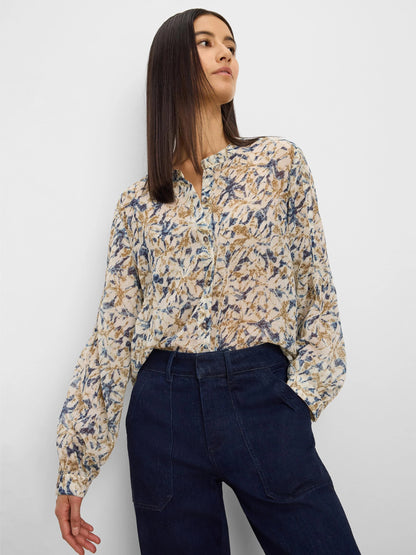 Bloomsbury Chiffon Shirt floral beige long sleeve blouse by NIC AND ZOE, Women's Long Sleeve Shirts