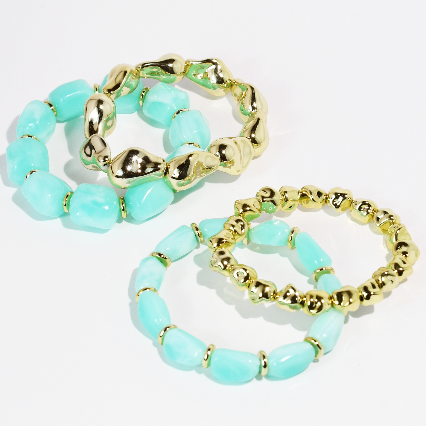 Mint All Day Bracelet Set with soft mint gemstones and shiny gold beads, personally curated Treasure Jewels