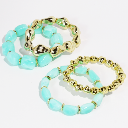 Mint All Day Bracelet Set with soft mint gemstones and shiny gold beads, personally curated Treasure Jewels