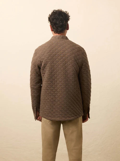 Rückansicht: Quilted Fleece CPO-Jacke, dunkelbraunes Melange mit Steppmuster