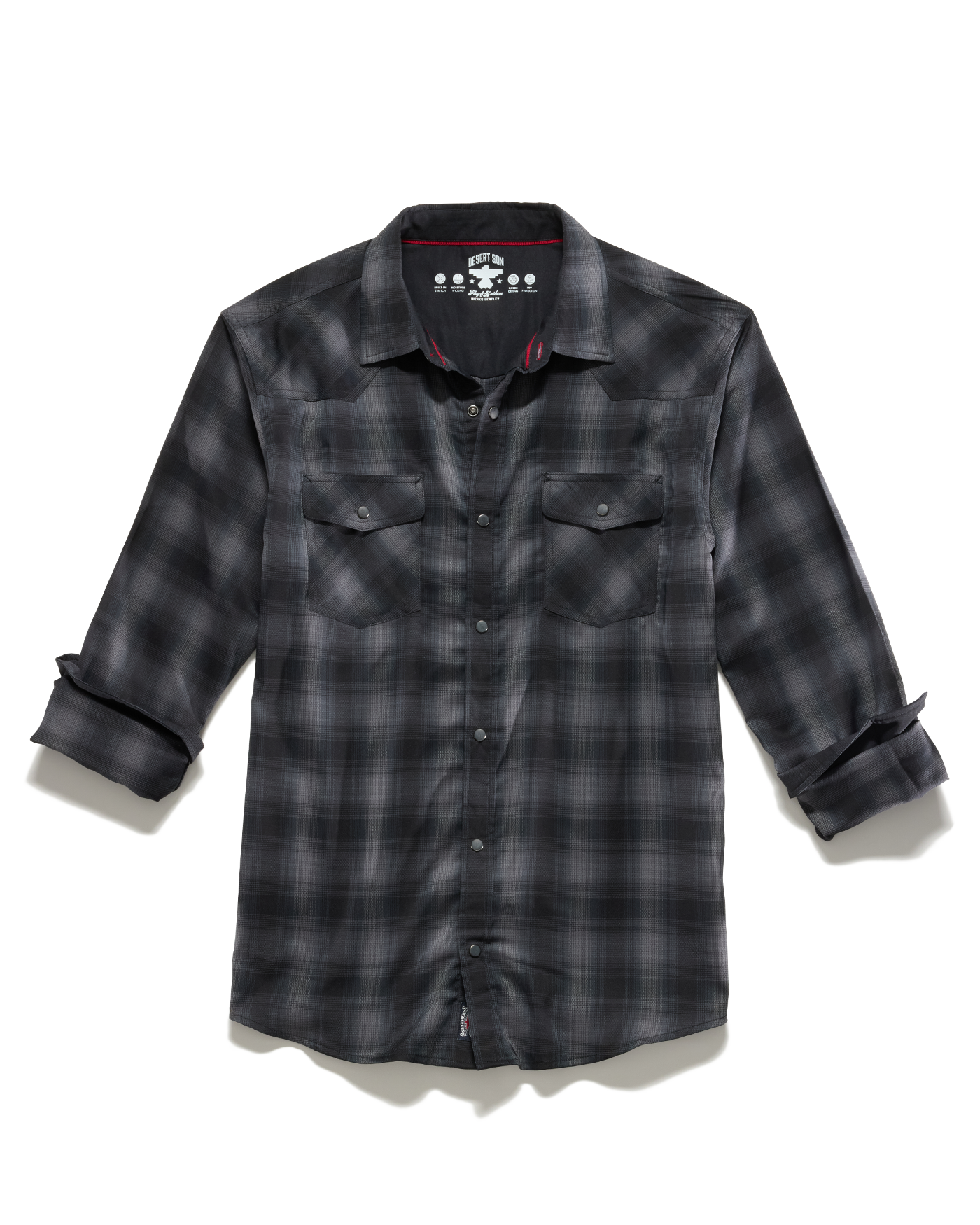 Bluffs Ls Outdoor Performance Western Shirt with gray black checkered pattern, men's long sleeve by FLAG & ANTHEM