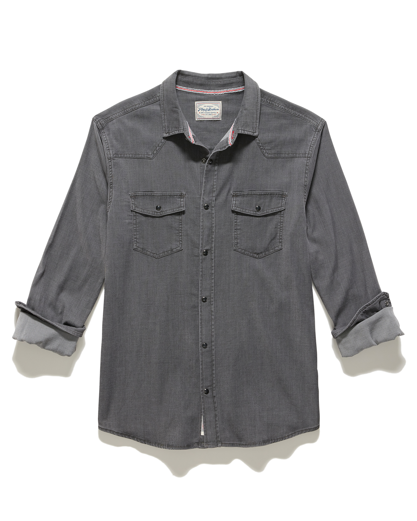 Sacramento Ls Stretch Chambray Western Shirt in gray, men's long sleeve by FLAG & ANTHEM