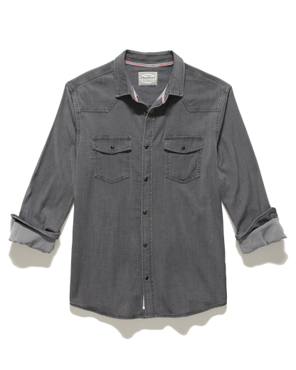 Sacramento Ls Stretch Chambray Western Shirt in gray, men's long sleeve by FLAG & ANTHEM