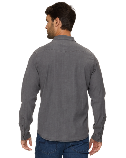 Sacramento Ls Stretch Chambray Western Shirt in gray, men's long sleeve by FLAG & ANTHEM