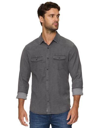 Sacramento Ls Stretch Chambray Western Shirt in gray, men's long sleeve by FLAG & ANTHEM