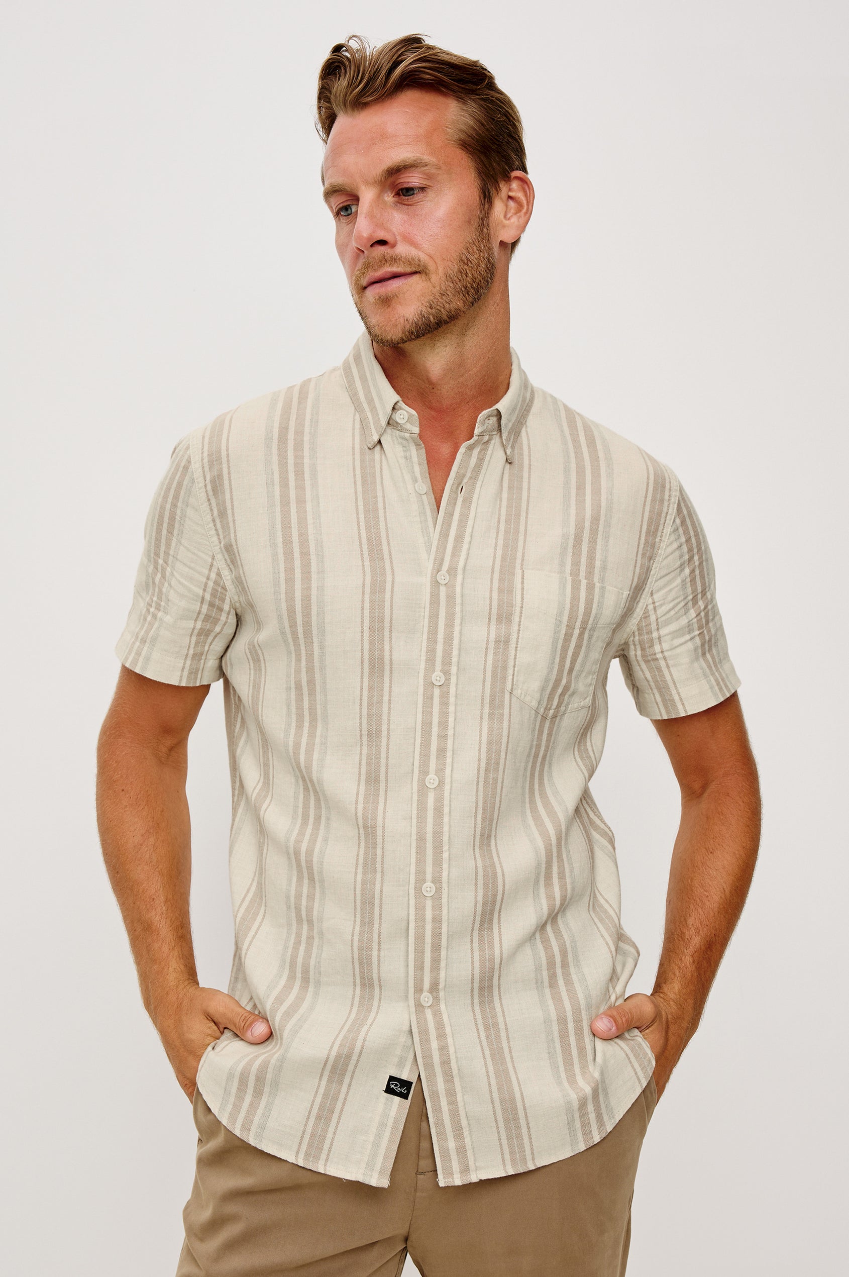 Fairfax - Heather Dune Stripe lightweight cotton casual short sleeve shirt by RAILS, HCO Fredericksburg