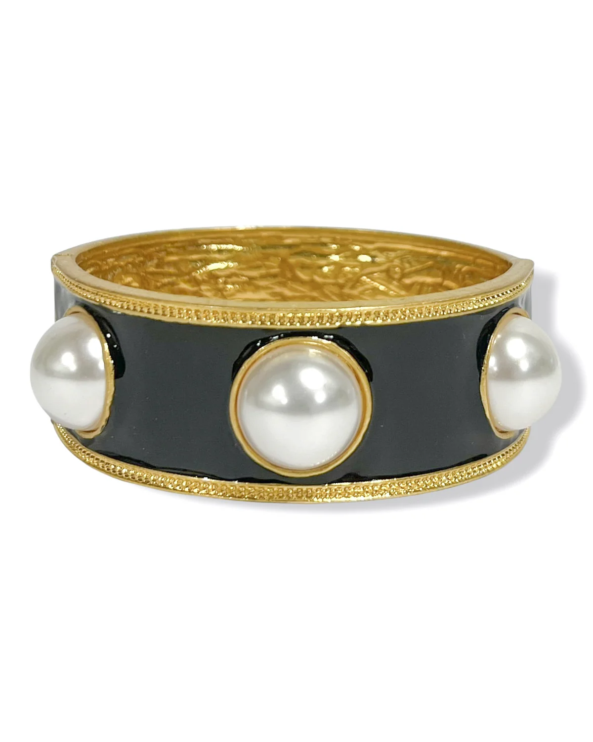 Black w/Round Pearls Stretch Bracelet