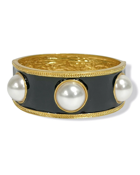Black w/Round Pearls Stretch Bracelet