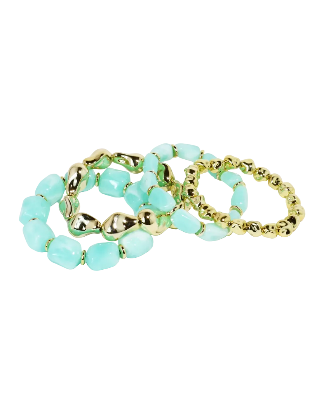 Mint All Day Bracelet Set with soft mint green beads and bold gold accents, Treasure Jewels curated