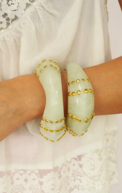 Bondi Bangle in ivory resin with gold studding, Women's Jewelry by ACCESSORY CONCIERGE
