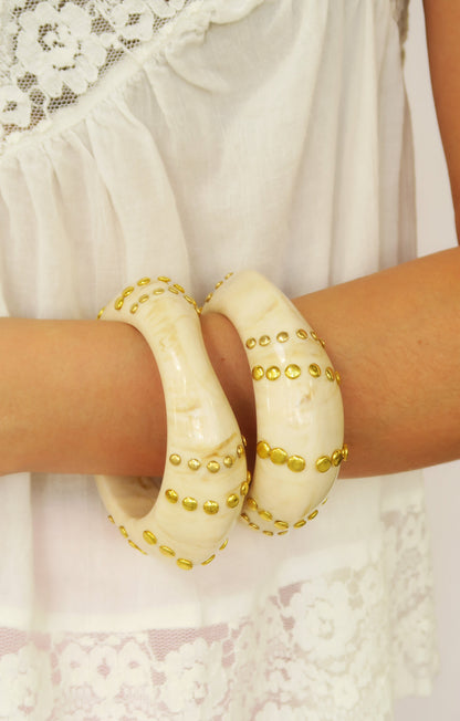 Bondi Bangle in ivory resin with gold studding, women's jewelry by ACCESSORY CONCIERGE