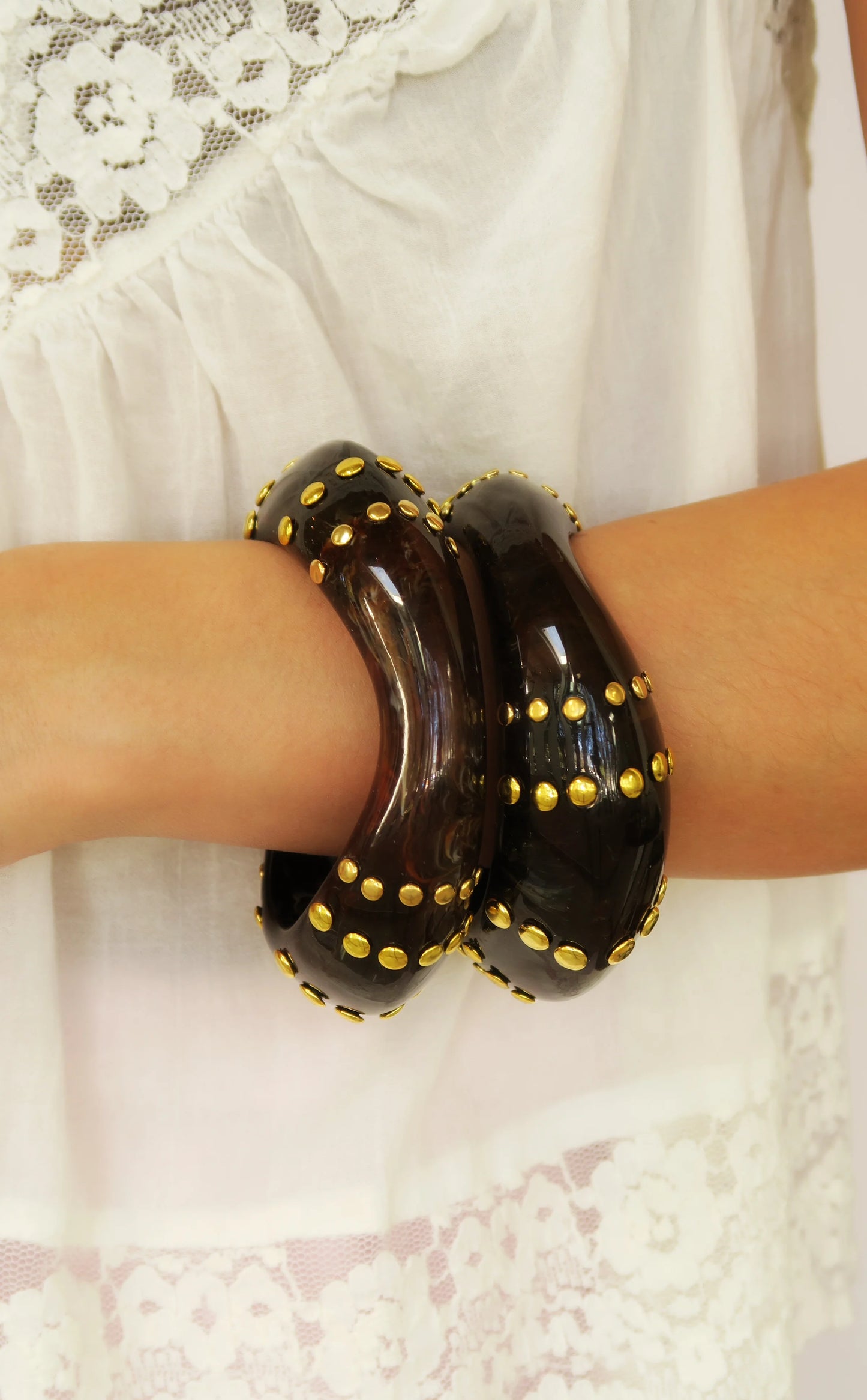 Bondi Bangle in dark resin with gold-plated studs, Women's Jewelry by ACCESSORY CONCIERGE