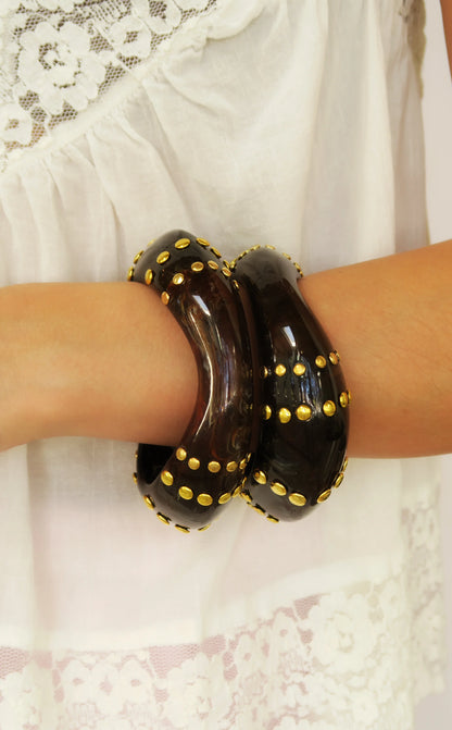 Bondi Bangle in dark resin with gold-plated studs, Women's Jewelry by ACCESSORY CONCIERGE