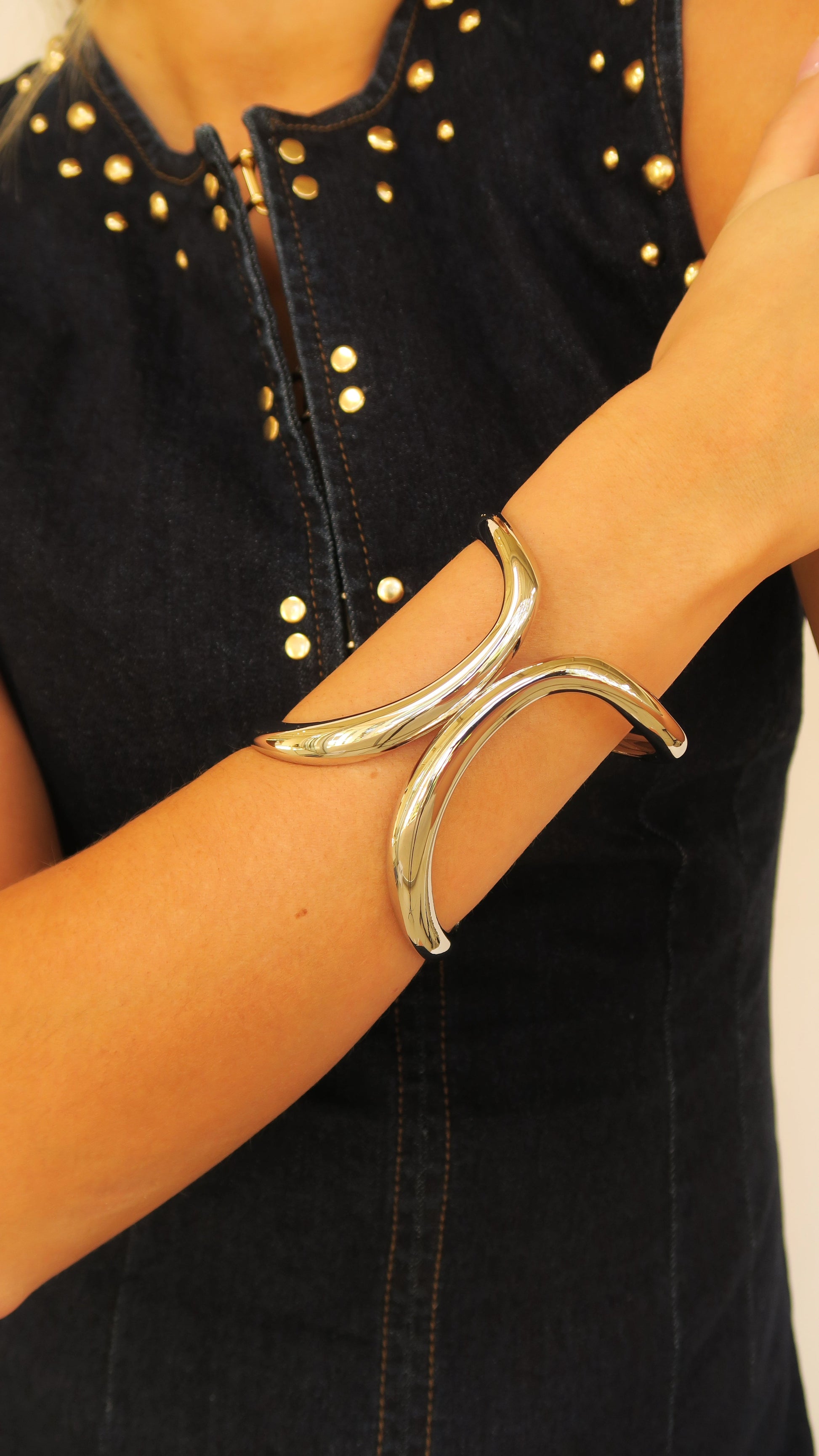 Iris Cuff in gold-plated stainless steel with hinged design, Women's Jewelry by ACCESSORY CONCIERGE