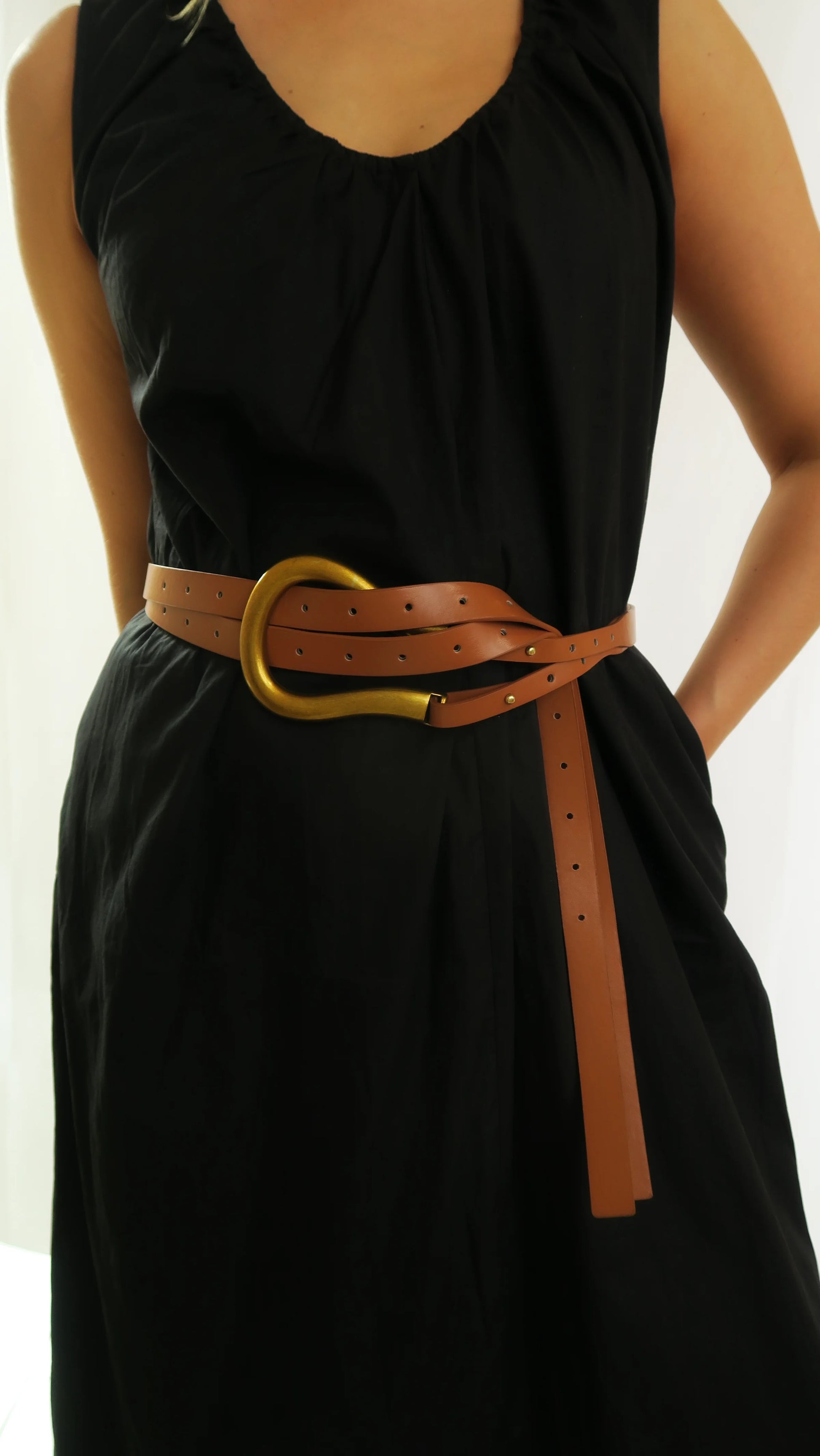 Laurel Belt in brown vegan leather with brushed gold buckle, ACCESSORY CONCIERGE, Women's Accessories HCO