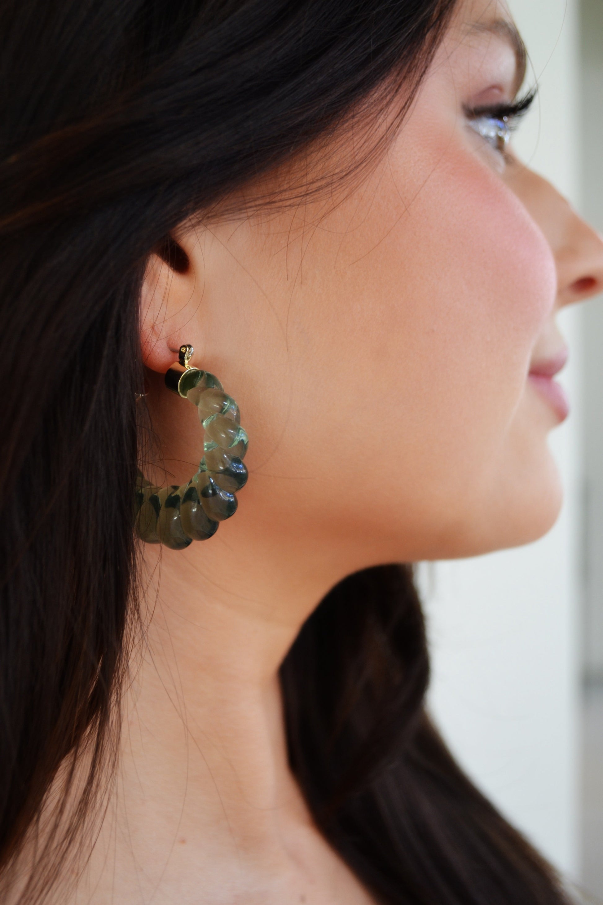 Antille Hoop sage green bead hoop earrings with gold-tone posts