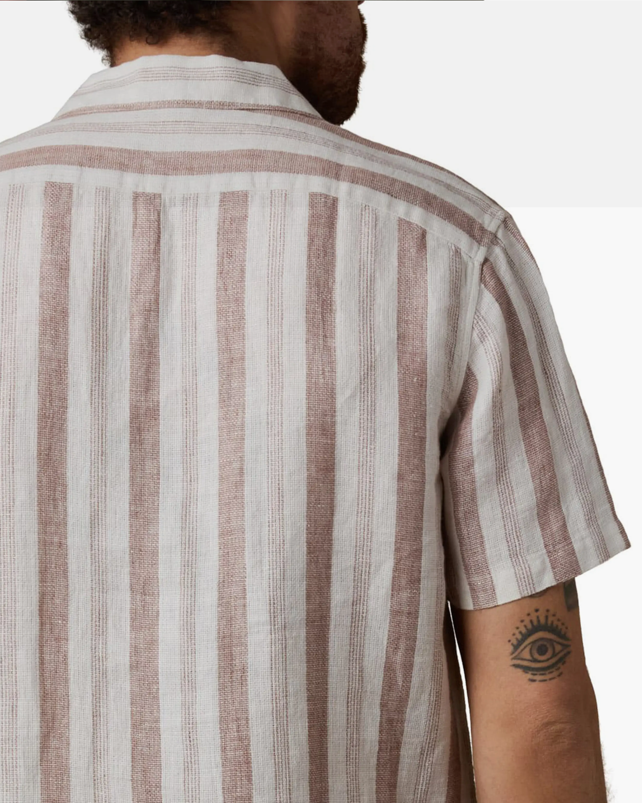 SS Palma Linen Camp Shirt - Island Brown Stripe in breathable linen, men's shirt at HCO Fredericksburg