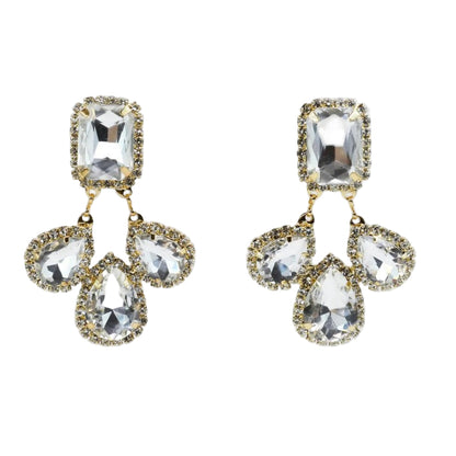Gold Starlet Earring with cascading clear crystals and geometric rhinestones by TREASURE JEWELS