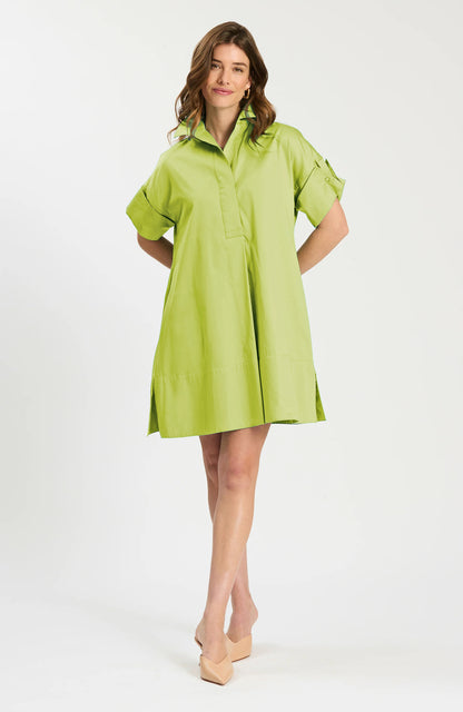 Addie Cotton Short Shirtdress - Lime Green in cotton with relaxed fit, Tyler Boe, HCO Fredericksburg